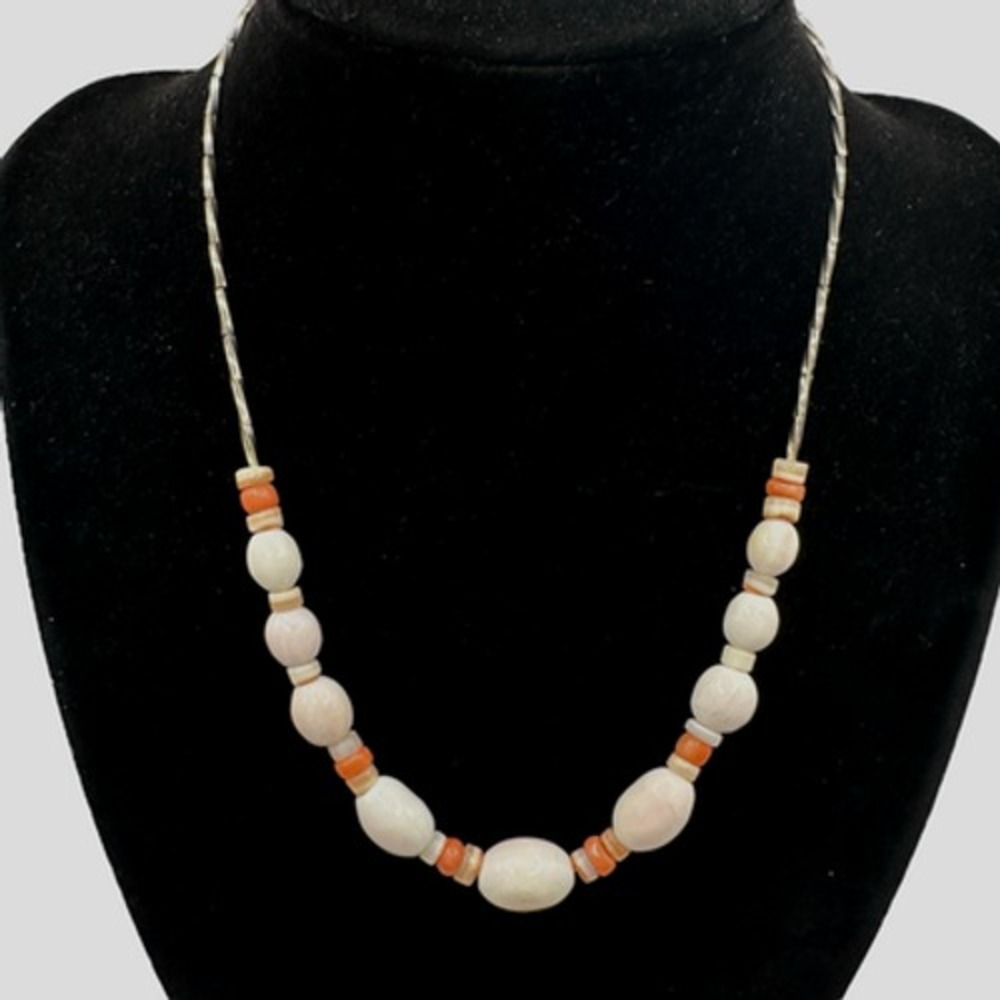 Diane Von Furstenberg Necklace VINTAGE DVF Coral & Sterling Beads 15 In Choker